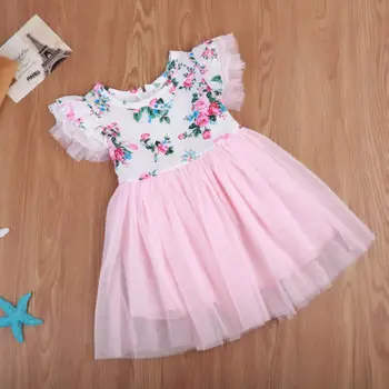Bebek Kız Bebek Çiçek Kolsuz Dantel Tutu Elbise Parti Düğün Prenses Uzun Kollu Yarışması 1. Çocuklar Yazlık Giysiler Elbiseler-5Y