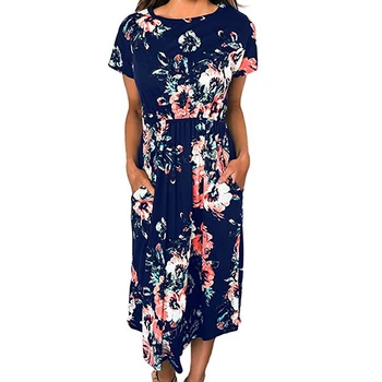 Bohem Çiçek Çiçek Baskı Elbise 2018 Kısa Kollu Kadın Yaz Orta Buzağı Elbiseler Gevşek Casual Parti Elbise Artı Boyutu GV785