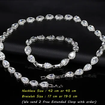 ANGELCZ Muhteşem Gözyaşı CZ Diamante Takı Klasik Tarzı Düğün Kolye Küpe Bilezik Gelin Aksesuarları İçin AJ048 Set