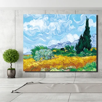 Vincent Van Gogh Tuval Tablolar Buğday Alan Posterlerde Oturma Odası İçin Manzara Resimleri Yazdırır Servi Ağaçları Çoğaltma Ve