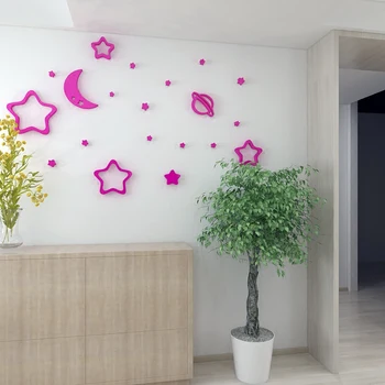Çocuk odası 3D Kristal Akrilik duvar çıkartmaları Karikatür Ay ve yıldızlar yatak odası tavan ayna dekorasyon