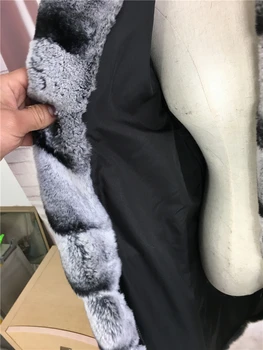 Uzun Gerçek kürk Palto hood Orta ile 2017 Yeni kış Chinchilla Rex Tavşan Kürk. -