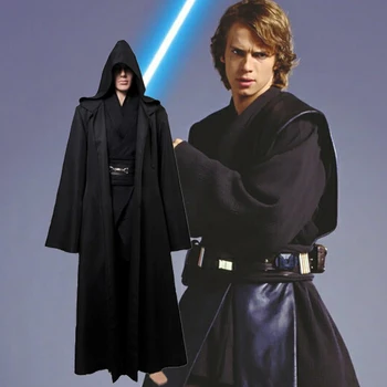 Star Wars Anakin Skywalker Jedi Knight Cosplay Kostüm Yetişkin Erkekler için tam set Pelerin Elbise Cadılar Bayramı Kostümleri Üniforma Kapşonlu