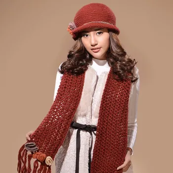 Charles Perra Kadın Şapka Eşarp Kış Kalınlaştırmak Yün 6580 Şapka Rahat Moda Saf El Yapımı Dokuma Yün Cap Kasketleri Örme Setleri