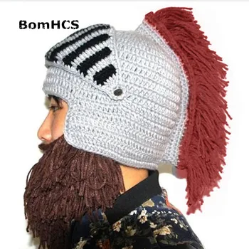 BomHCS Komik Kış Sıcak Sakal Şapka Cosplay Roma Şövalye Örme Kask Orijinal Barbar el Yapımı Erkek Caps Kasketleri