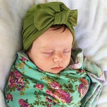 Katı Yeni Doğan Bebek Kız Şapka Pamuk Bebek Sıcak Knot Bebek Şapka 0-6 Ay Kız Bebek Giyim Şapkalar Elastik Tavşan Kulak Kapakları