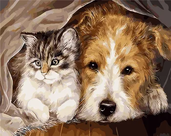 Sayılarla Çizim Numaralar yağlı Boya resimleri dekor çocuklar için sevimli köpek ve kedi hayvan oturma odası boya DİY