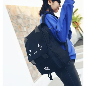 Sırt çantası Kadın Çanta Kedi Sevimli Sırt çantası Bookbag Baskı Sırt Gençler Kızlar Kitap Çanta Nakış için Büyük Siyah Okul çantası Tuval