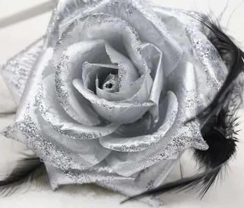 1 ADET YENİ Gümüş Glitter Çiçek Deseni Çiçek Tüy büyüleyici şey Hairband Broş BİLEK Çiçek Gül