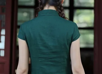 Yüksek Kaliteli Yeşil Çinli Kadın Pamuk Keten 2518-5 Zarif İnce Bluz Yaz Etnik Tarzı Gömlek M L XL XXL XXXL Gömlek