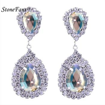 Druzy Küpe Bırak StoneFans 8 Renk Kristal Takı Küpe Kristal Gözyaşı Küpe Gümüş Jersey Kadın Balo Küpe