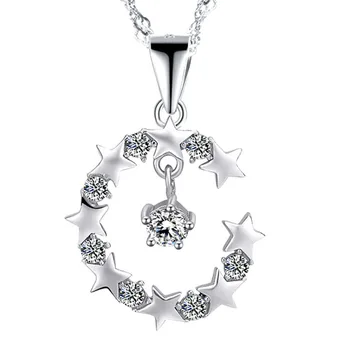 Takılar Moda 925 Gümüş Kübik Zirkon CZ Crystal Moon Kolye Kadınlar en İyi Hediye Ücretsiz Nakliye Şekli