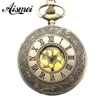 Büyük Altın Roma Vintage Steampunk Tarzı Cep saati Kolye&Kolye saat Kadranı Cep Rakamları ve Zincir Saat Saat