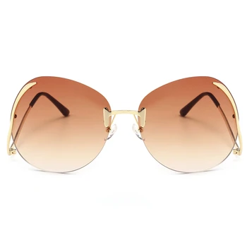 Bayanlar 2018 Moda Markası Tasarımcı Çerçevesiz büyük Boy Yuvarlak UV400 Güneş Gözlüğü Mor Degrade Kadın güneş Gözlüğü güneş Gözlüğü