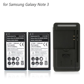 Samsung Galaxy N9000 N9002 N9005 N900A N97 Cep Telefonu için 3 III 2x Telefon 3500mah Yedek Pil + USB Duvar Şarj Cihazı Not