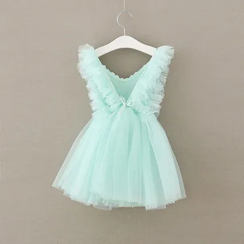 Bebek Kızlar yaz Prenses fırfır Kız Bebek Giysileri 3 dantel Elbise arka çapraz Tasarım kol 526Y Elbise-