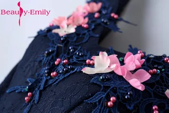 Güzellik Emily Mavi İnci Düğün Parti Balo 2017 Kız ve Bir Kadın Elbiseleri-Line Boncuk Dantel Organze Resmi Durum Elbiseler