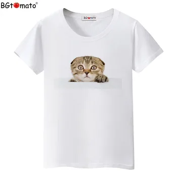 BGtomato YENİ Yaratıcı 3D t-shirt Süper Sevimli sevimli kedi kadın gömlek Orijinal marka kısa kollu casual komik t shirt