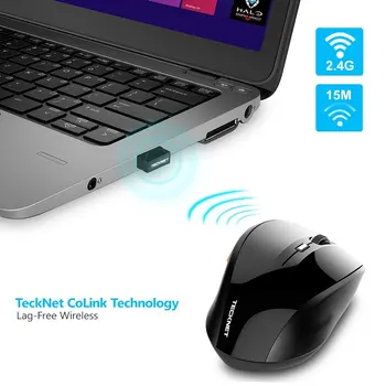 Tecknet 2016 Yeni USB Optik Kablosuz Fare 2.4 G Alıcı 6 Düğmeleri, 18 Ay Pil Ömrü, 2400 DPİ Ayarı 5 Seviyeleri