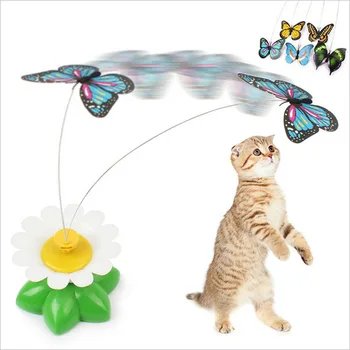 Satış 1 adet Rastgele Renk 85.5 cm Popüler Elektrikli Kelebek Kedi oyuncağı Kedi Komik Hayvan Scratchtoy Döner