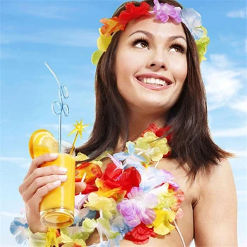 10 adet Hawaiian yapay Çiçek Kolyesi Garland Süslü Elbise Parti Hawaii Plaj Partisi Plaj Eğlenceli Çiçekler DİY Kolye