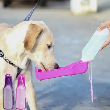 Açık Seyahat Taşınabilir Köpek Evcil Hayvan Besleme Su Şişesi Plastik su çeşmelerini Dağıtıcı ile 250 mL Besleyici