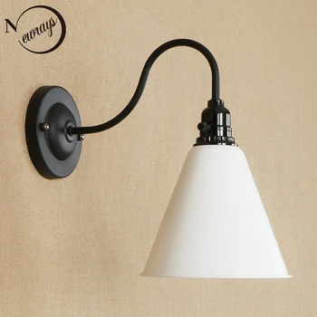 Modern basit demir duvar lambası klasik siyah/beyaz duvar lambası yatak odası oturma odası için 3 stilleri ile oda yol yemek cafe E27 LED