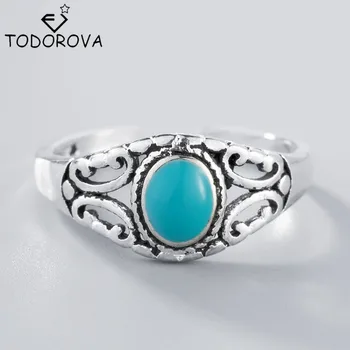 Kadınlar için Todorova Yeni Moda Takı 925 Gümüş Yüzük Tek Taş Yüzük Mavi Enfes bir Doğum günü Hediyesi Toptan