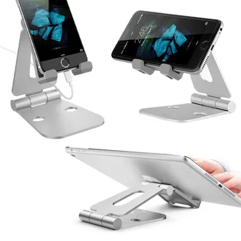 Katlanabilir alüminyum tablet Telefon çift adjustabl ile iPhone iPad Samsung tablet ve tüm akıllı cihazlar için tutucu dock stand