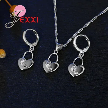 Sıcak Satış 925 Gümüş Küpe Kakma Anahtar Desen Neckalce Kadınlar İçin Ayarlayın Moda Romantik Kalp Takı Kolye Takı