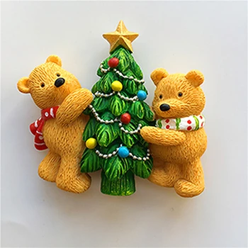 2 Adet/çok Mutlu Yeni Yıl 3D Noel ağacı iki ayı buzdolabı mıknatıslar yüksek dereceli yaratıcı eve decortion manyetik etiket reçine