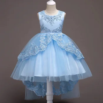 Yüksek Kaliteli Kız Elbise 2018 Moda Prenses Elbise Koyu Mavi çocuk Parti Doğum günü Düğün Örgü Çocuk Giyim Elbiseler