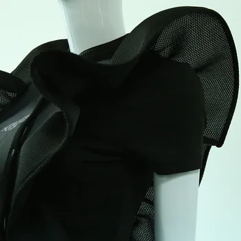 Bin Seksi Kadın Ruffles Başına İki Net Button Elbise Blusa Bluz İnce Siyah Beyaz Yamalı Playsuit Şeffaf Gömlek Örgü