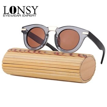 LONSY 2016 Yeni Moda Yuvarlak Bambu güneş gözlüğü Kadın Marka tasarım Orjinal Ahşap Güneş gözlüğü Erkek oculos de sol masculino LS5011