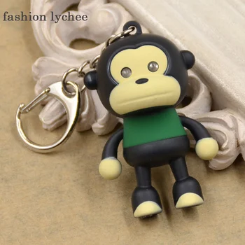 Moda liçi Sevimli Çok Renkli Maymun Anahtarlık Işık Ses Anahtarlık Anahtarlık Araba Çanta Kolye Çocuklara Hediye Oyuncak LED