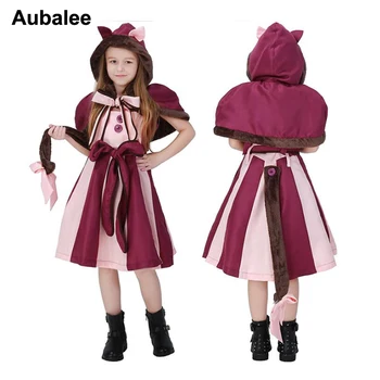 Kostüm Cheshire Cat Cosplay Peri Çocuklar Kızlar Alice Süslü Elbise Halloween Parti Kostümleri Alice Fantezi Elbise Masalları