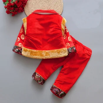 Mutlu Ada Uzun Çin Yeni Yılı Pamuk Kollu bebek kız için Geleneksel Kıyafetler Set Spring Festival Kostümleri Kalınlaşmış
