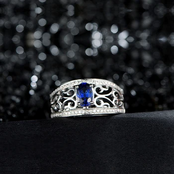 AİNUOSHİ 1.25 Karat Oval Kesim Mavi Sona Gelin 925 Gümüş Yüzük Kadınlar Düğün Nişan Yıldönümü Hediyeleri içi Boş Halkalar