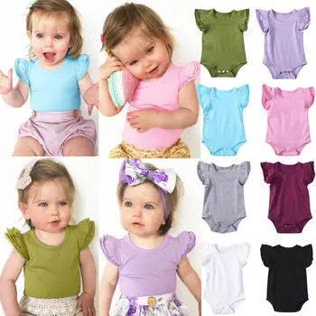 Kollu Kıyafetler Fling moda Sevimli Bebek Yazlık Romper Bebek Çocuk Kız Çocuk Pamuk Karışımı Romper Kız Sunsuit Tulum 0 Satılan-24