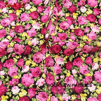 Booksew Pamuk Poplin Kumaş Elbise Giyim Gömlek Zanaat Ev Dekorasyonu İçin Dikiş Pembe Çiçek Tasarım Ev Tekstil Baskılı