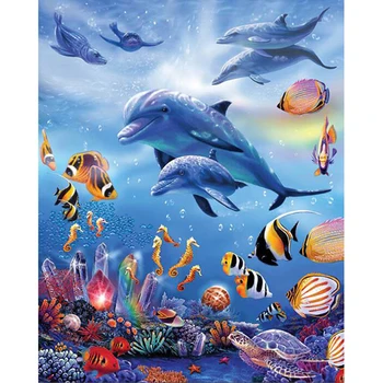 Çapraz dikiş nakış elmas karikatür Deniz dünya resim TAM diy elmas H318 dekor balık resim mozaik eve Yunuslar