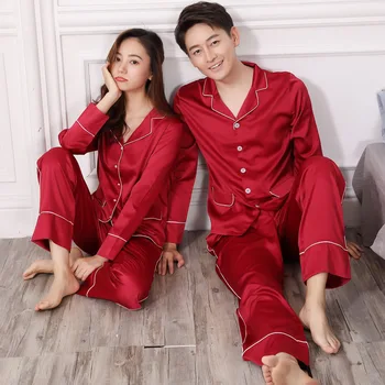 Mat İpek Pijama Saten Pijama Kadın Ve Erkek Koreli Çift Pijama Giyim Eşleşen Bir Çift Pijama Çift Pijama Çiftler Ayarlar