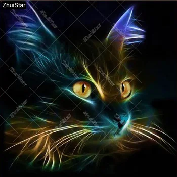 Diy Kare matkap elmas çapraz dikiş mozaik örtüsü nakış hayvan Işık siyah kedi yüz elmas nakış xsh resim