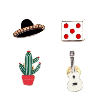 Karikatür kız çocukları için bitkiler Kaktüs Gitar Zar Uzay gemisi Meksika Şapka Broş Pin Pin Sırt çantası Giyim Emaye Saksı