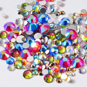 DİY Nails İçin karışık Boyutu AB Renkli Kristal Tırnak Sanat Taslar Olmayan Düzeltme yassı sırtlı deniz Cam Taşlar 3d Glitter Süslemeleri Taşlar