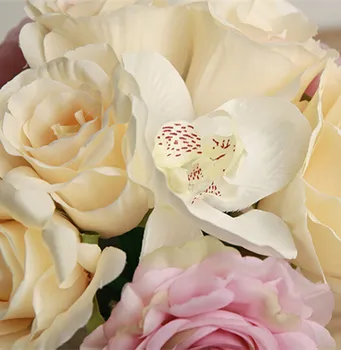 Gül Kamelya ile yapay Kamelya Çiçek Buketi 27cm Düğün gelin Buketi Çiçekler Çiçek Başları Dekoratif Çiçek Orkide