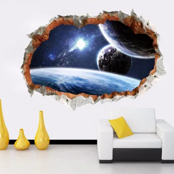 Uzay Duvar Çıkartmaları 3D Stereo Evren Gezegen Duvar Görünümü Evren duvar Kağıdı Poster Sanat Duvar Grafik Poster Ev Dekorasyonu Kırık