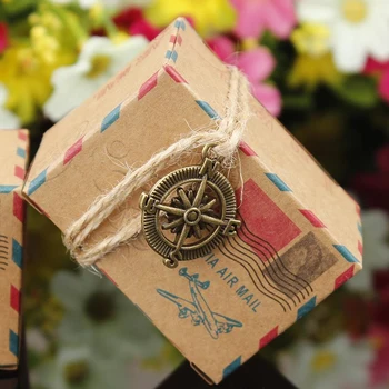 4 ADET/Lot Retro Posta Kraft Kağıt Düğün Şeker Kutuları, Avrupa Partisi Kutusu Casamento Dekor Ambalaj Hediye Kutusu Çikolata İyilik
