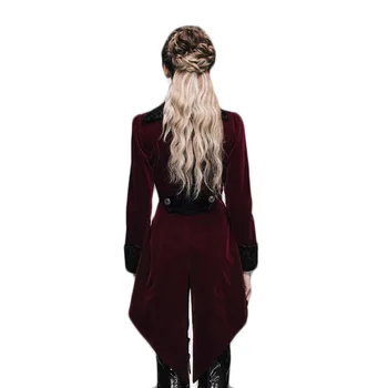 Steampunk Gotik Ceket Kadın Mahkeme Sadık Uzun Ceket Nakış Pocket Ceket Siyah Kırmızı Rüzgarlık Kadın Sonbahar Baskılı