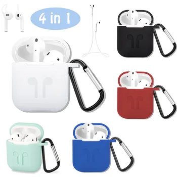 4İn1 Silikon Depolama Kutusu+Anti-kayıp Kulak Telefon Askısı+Kulaklık Kapak Kancaları+Alt kasasının Apple Şarj AirPods İçin Kilit Çantanıza